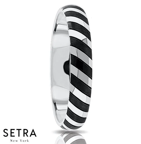 Fancy Zebra Style Shank Designer For Him & Hers Solid Wedding Band 14K Gold