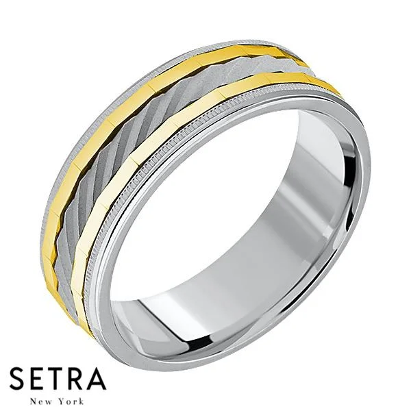 Hand Craft Work Designer For Him & Hers Solid Wedding Band 14K Gold