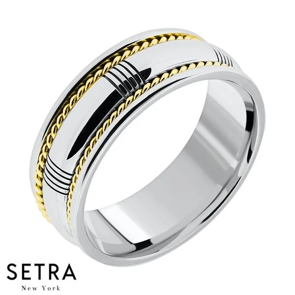 Hand Craft Work Designer For Him & Hers Solid Wedding Band 14K Gold