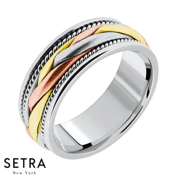 Hand Craft Work Designer For Him & Hers Solid Wedding Band 14K Gold