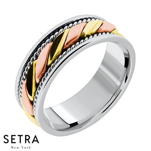 Hand Craft Work Designer For Him & Hers Solid Wedding Band 14K Gold