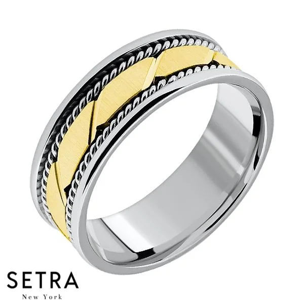 Hand Craft Work Designer For Him & Hers Solid Wedding Band 14K Gold