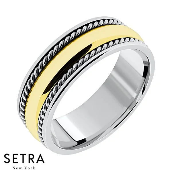 Hand Craft Work Designer For Him & Hers Solid Wedding Band 14K Gold