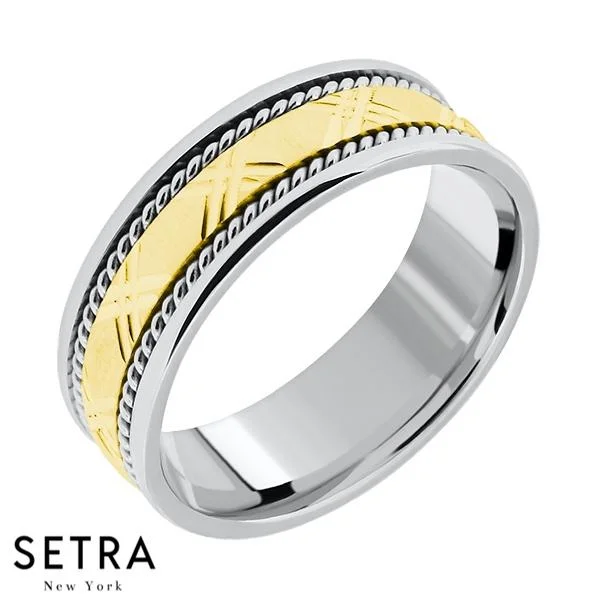 Hand Craft Work Designer For Him & Hers Solid Wedding Band 14K Gold