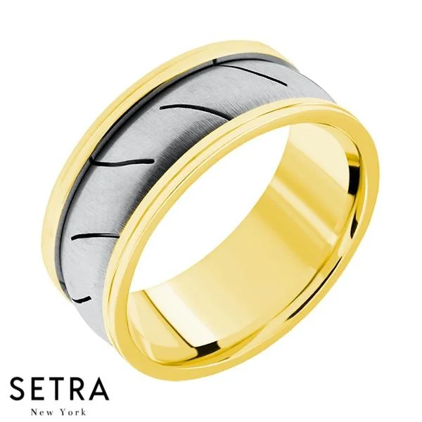 Hand Craft Work Designer For Him & Hers Solid Wedding Band 14K Gold