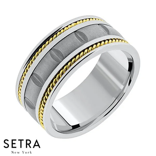 Hand Craft Work Designer For Him & Hers Solid Wedding Band 14K Gold