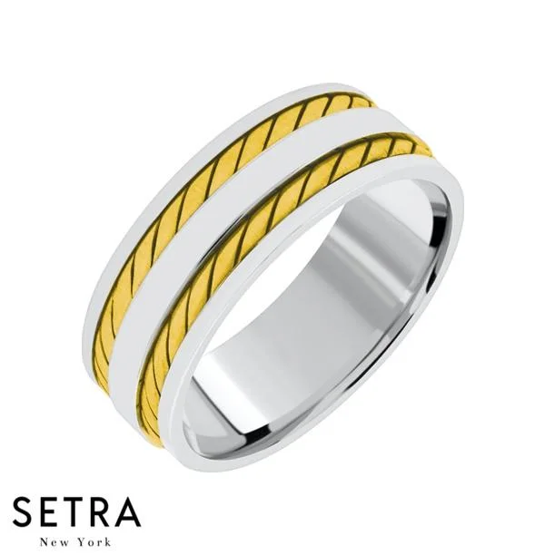 Hand Craft Work Designer For Him & Hers Solid Wedding Band 14K Gold