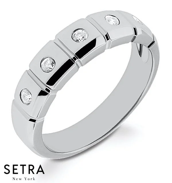 5 STONE DIAMONDS BAND RING 14K GOLD FOR HIM & HERS