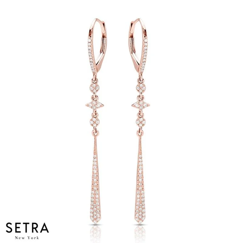 14K FINE ROSE GOLD & DIAMONDS DESIGNER CHANDELIER EARRING