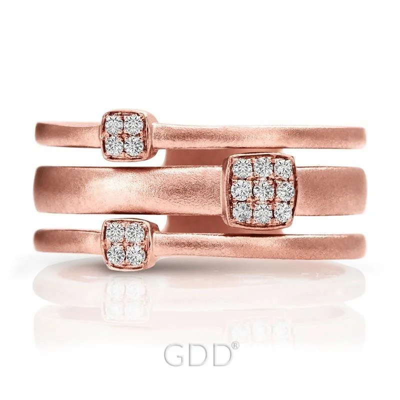 14K FINE ROSE GOLD DIAMOND DESIGNER BAR STYLE RIGHT HAND RING