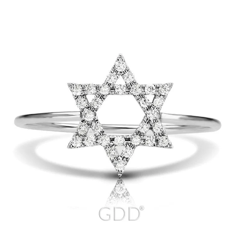 FINE 14K GOLD STAR OF DAVID DIAMOND RING