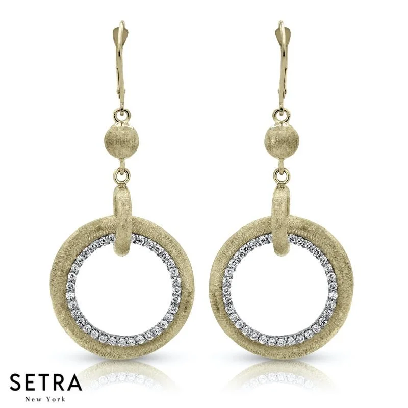 DESIGNER 14K FINE YELLOW GOLD DIAMONDS CIRCLE CHANDELIER EARRING