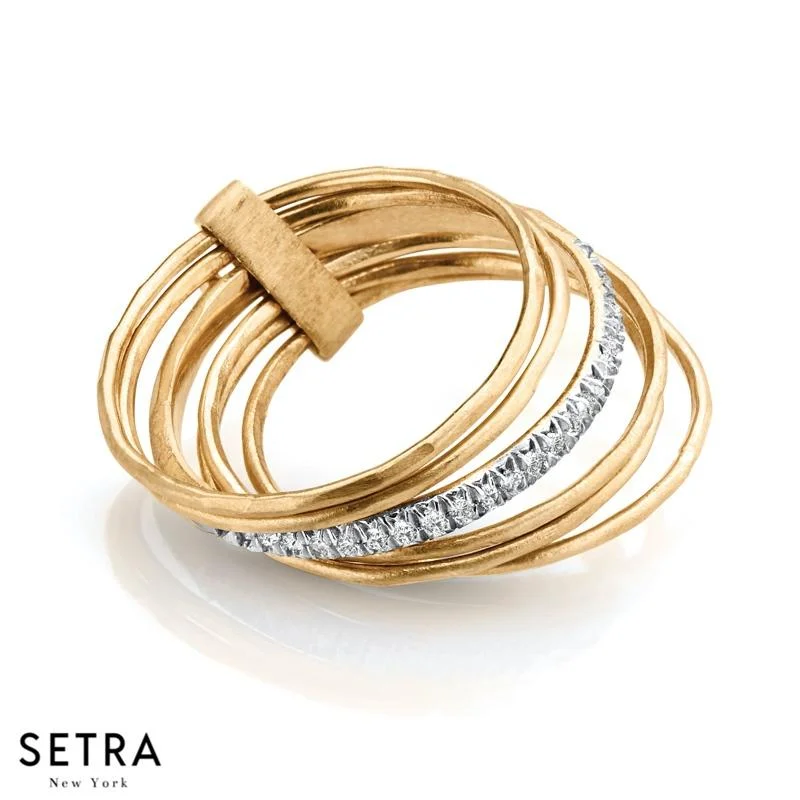 14K FINE GOLD STACK RINGS WITH A SINGLE DIAMOND