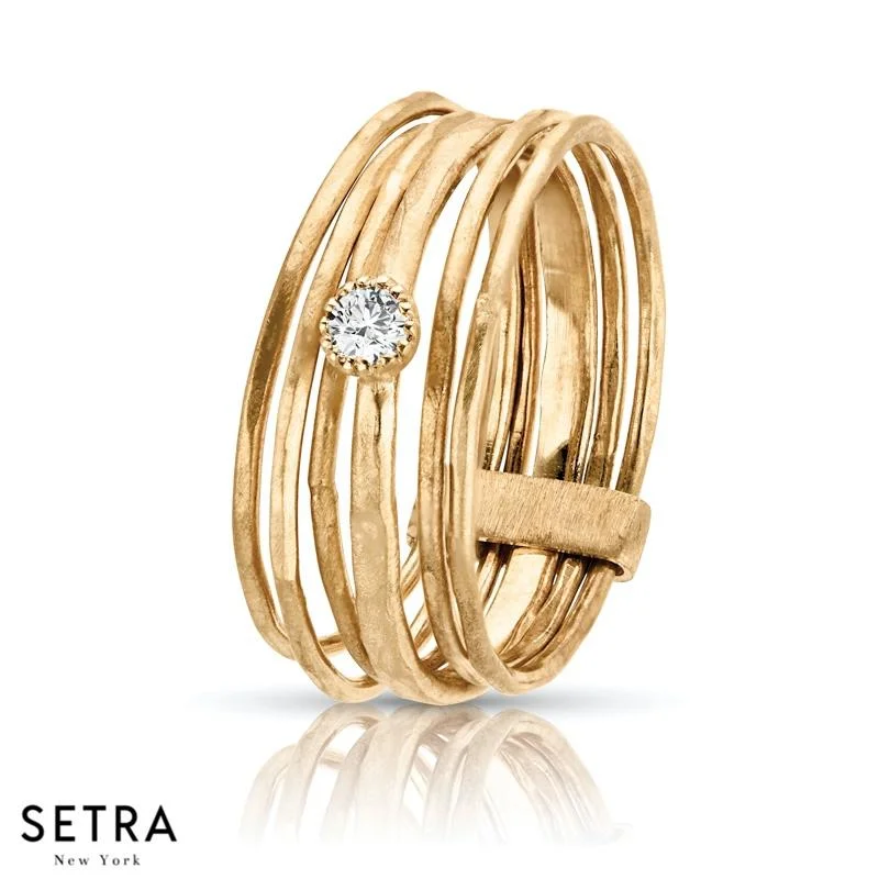 14K FINE YELLOW GOLD STACK RINGS WITH A SINGLE DIAMOND