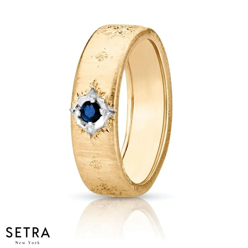 18K FINE GOLD BLUE SAPPHIRE WEDDING BAND RING