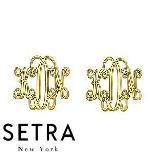 MONOGRAM POST & CLUTCH EARRING 14k GOLD 20mm