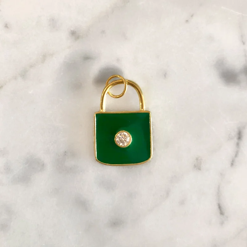 Green Enamel Big Lock Charm