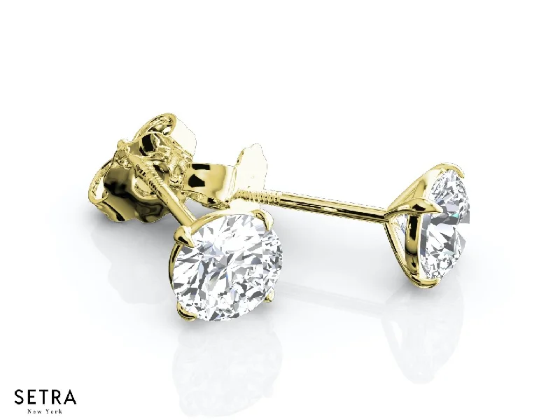 18K SCREW BACK FINE GOLD DIAMOND STUD EARRING