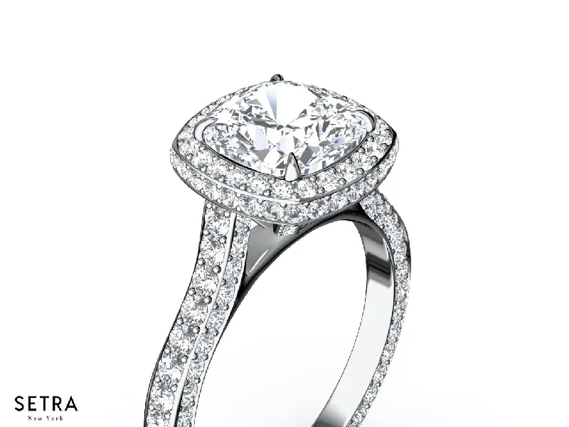 PAVE SET HALO ENGAGEMENT RING SEMI MOUNT