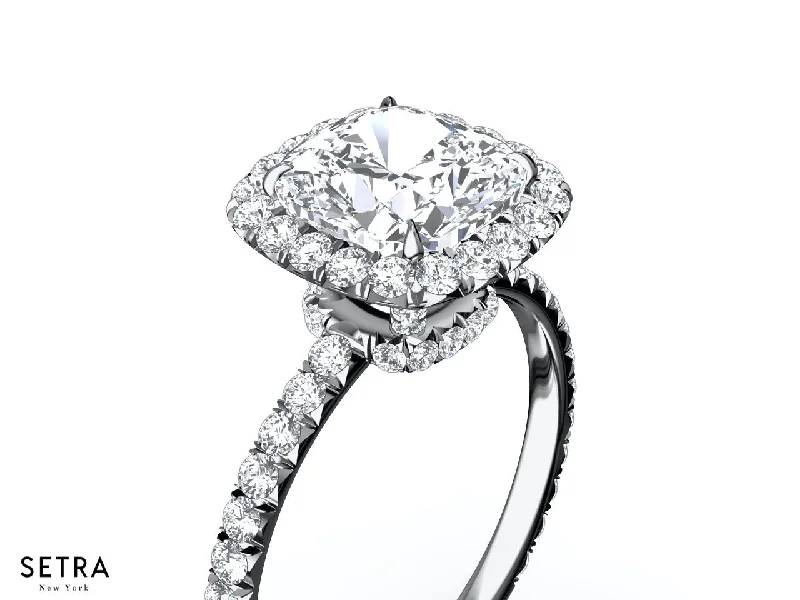 CROWN DIAMOND ENGAGEMENT HALO 14K GOLD RING