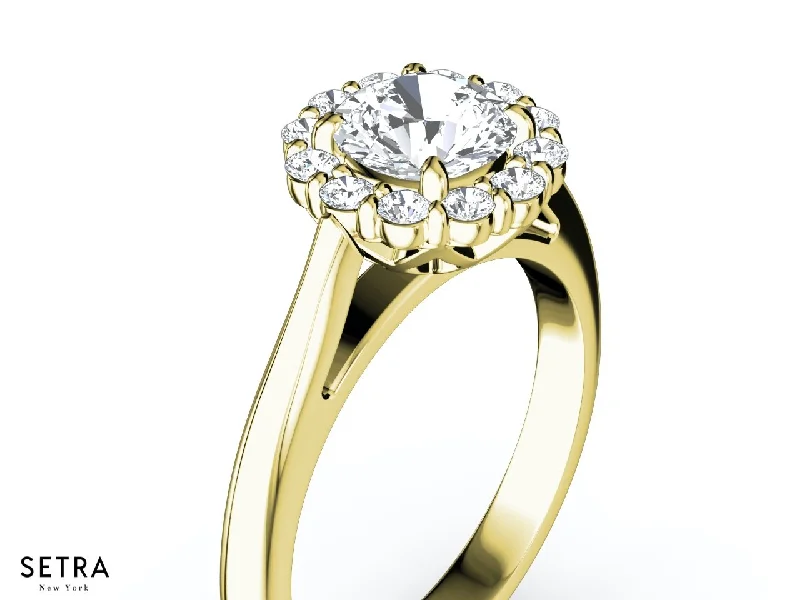 PRONG SETTING HALO DIAMOND ENGAGEMENT RING 14K GOLD