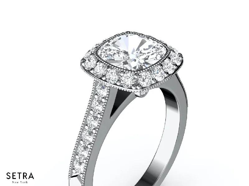 PRONG-SET HALO DIAMOND ENGAGEMENT RING 14K GOLD