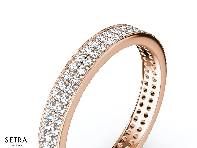 ROUND CUT DIAMONDS ETERNITY WEDDING BAND RING 14K ROSE GOLD