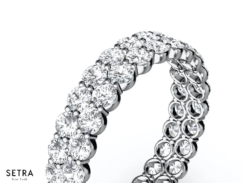 DOUBLE ROW ETERNITY BAND 14K GOLD ROUND CUT DIAMOND RING