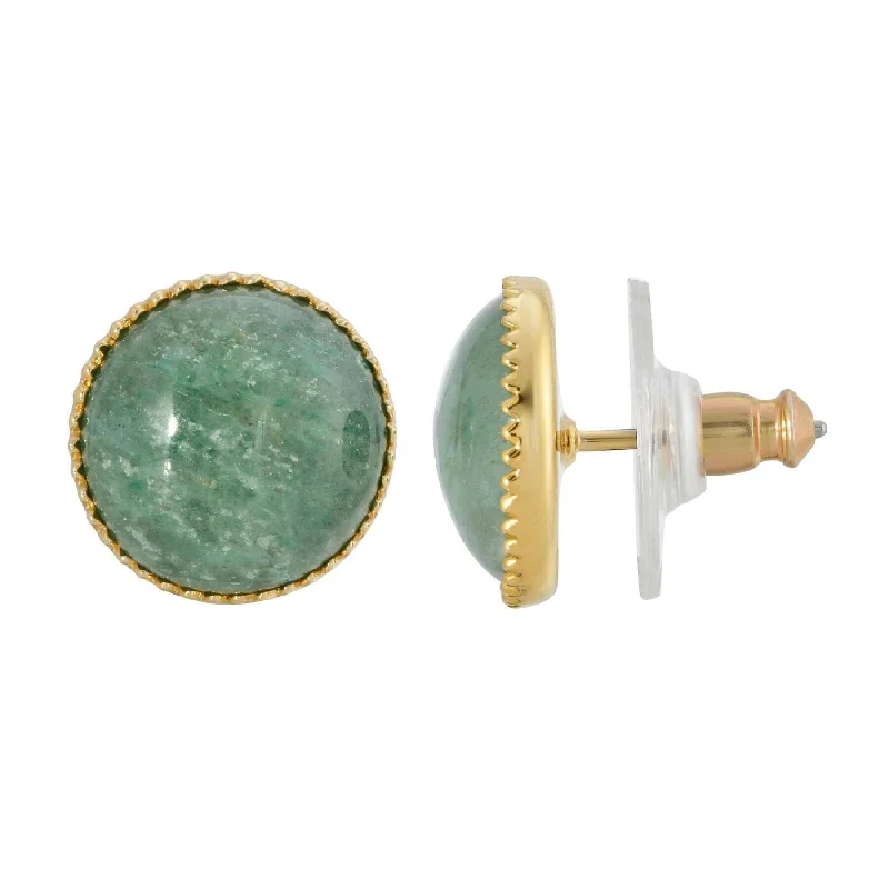 1928 Jewelry Round Green Aventurine Semi Precious Stud Earrings