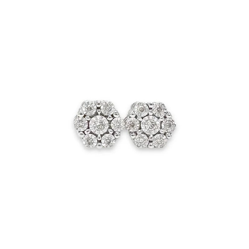 14K W Gold 0.05ctw I-J/SI2 Diamond Cluster Stud Earrings a