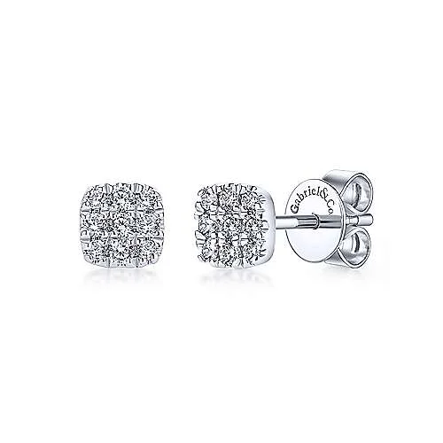 14K W Gold 0.10cttw Square SI2/G Diamond Stud Earrings