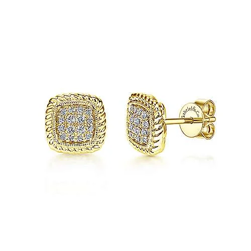 14K Y Gold 0.20cttw Square Diamond Stud Earrings