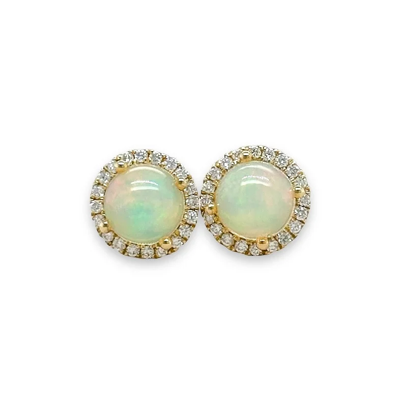 14K Y Gold 0.24ctw G/SI1-2 Diamond and 2.38ctw Opal Halo Stud Earrings