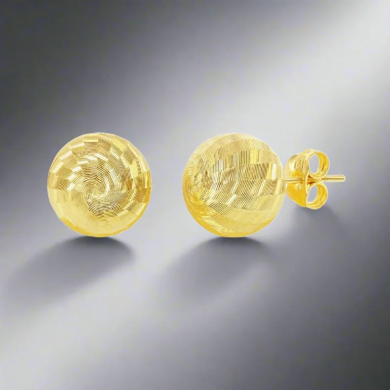 14K Y Gold Dia Cut 10mm Ball Stud Earrings