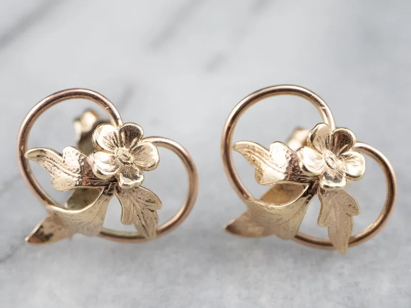 Vintage Gold Flower Stud Earrings