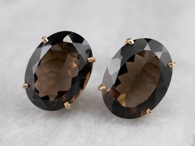 Large Smoky Quartz Stud Earrings