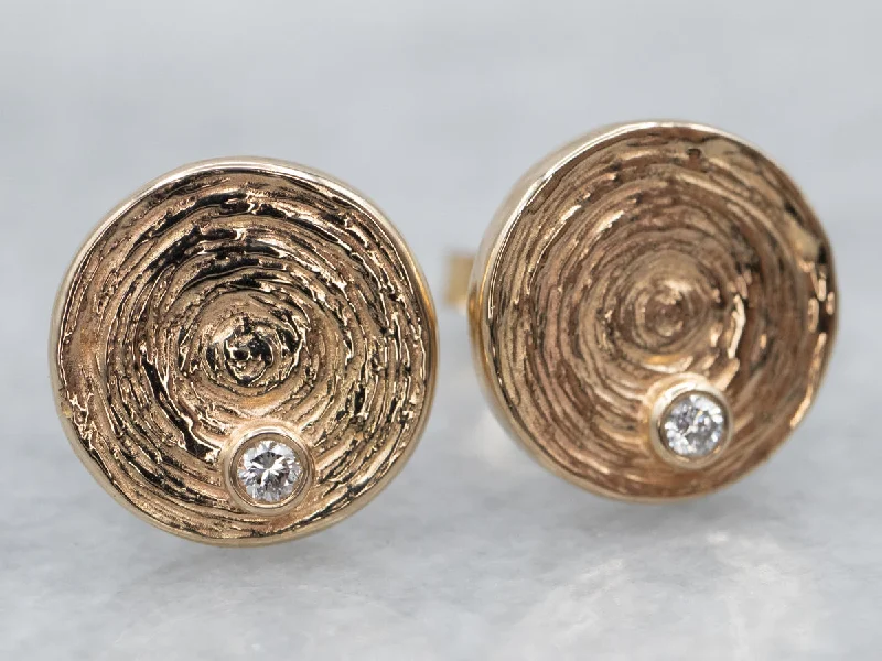 Textured Gold Diamond Stud Earrings