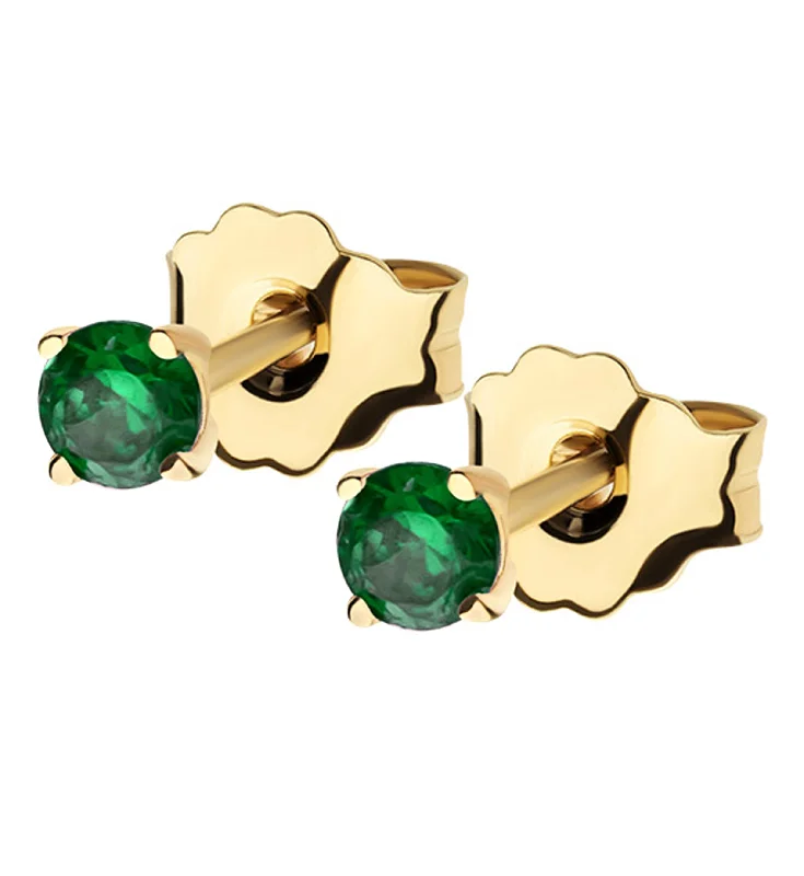 14kt Gold May Birthstone Emerald CZ Stud Earrings