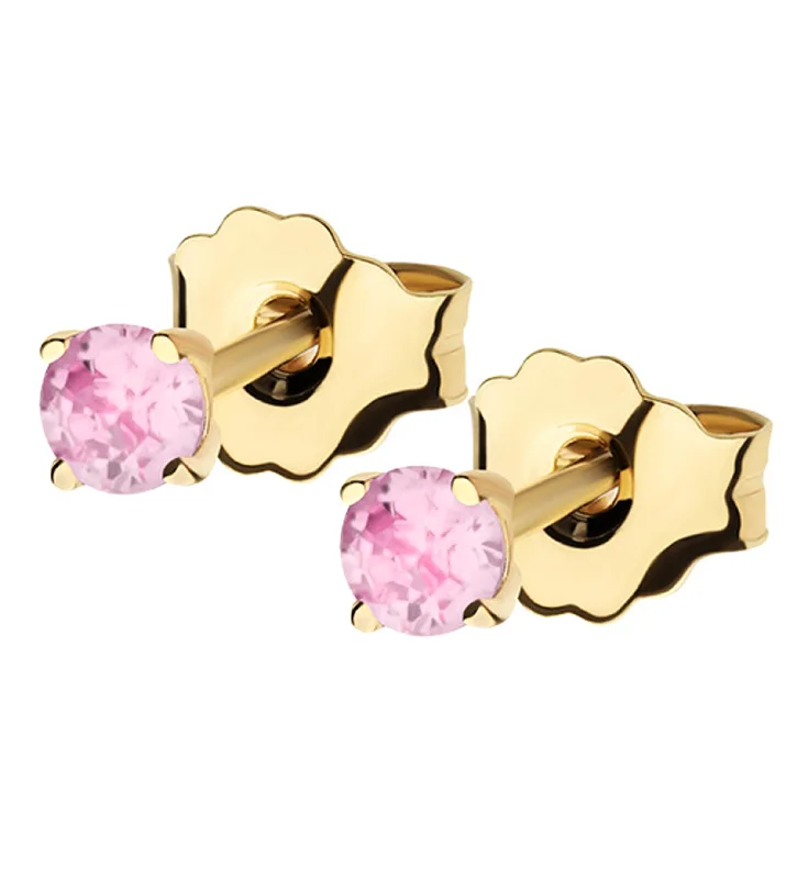 14kt Gold October Birthstone Pink CZ Stud Earrings