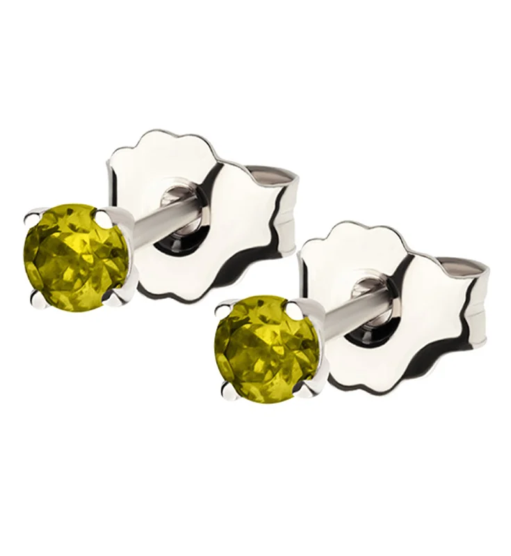 14kt White Gold August Birthstone Peridot CZ Stud Earrings