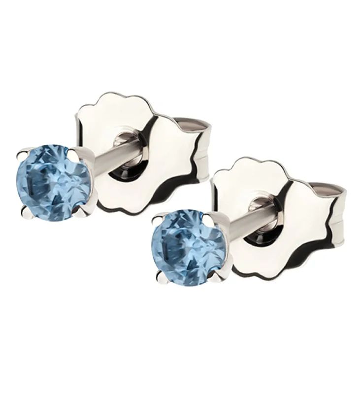 14kt White Gold December Birthstone Blue CZ Stud Earrings