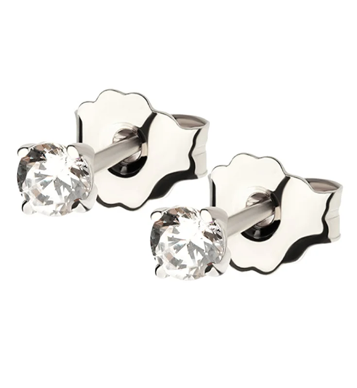 14kt White Gold April Birthstone Clear CZ Stud Earrings