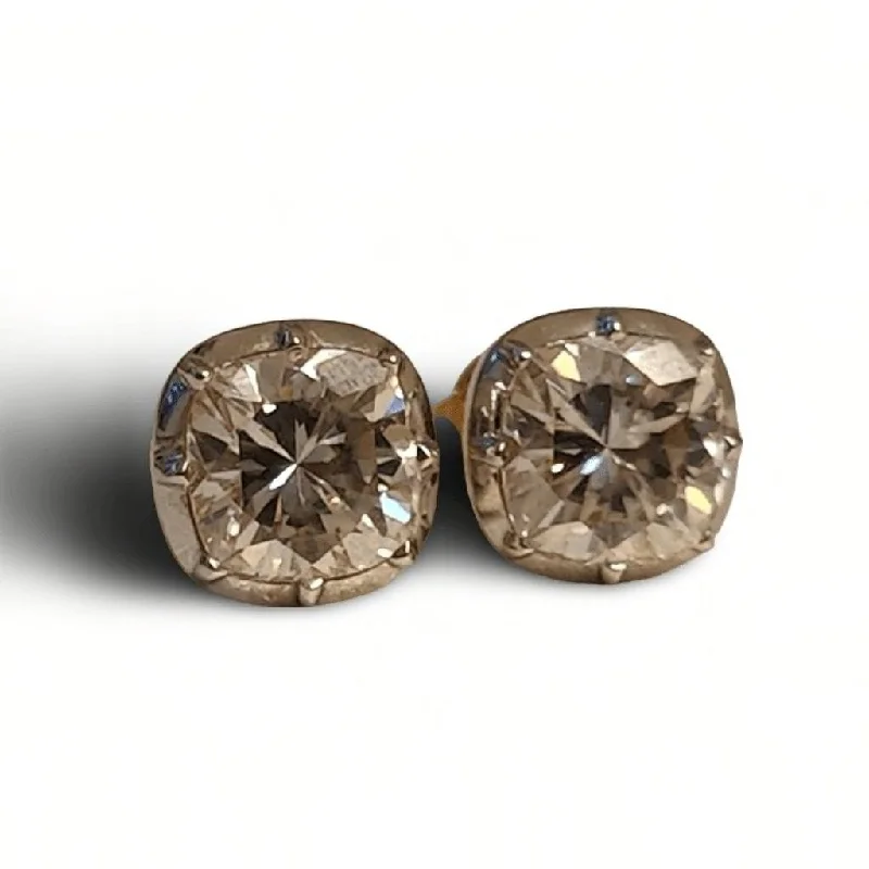 18K Georgian Victorian Cushion Cut Moissanite Stud Earrings