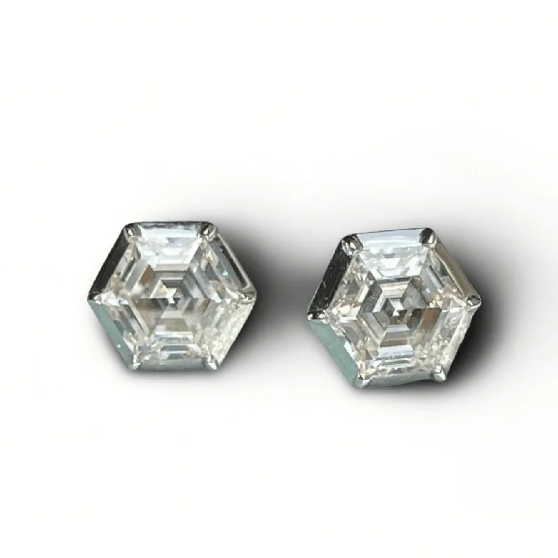 18K Georgian Victorian Moissanite Hexagon Stud Earrings