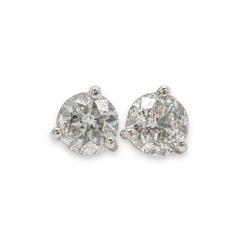 18K W Gold 2.07ctw J/I1 Round Diamond Stud Earrings