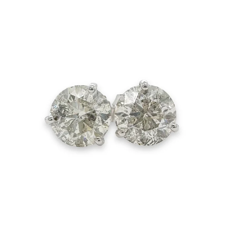 18K W Gold 3.00ctw J/I2 Round Diamond Stud Earrings