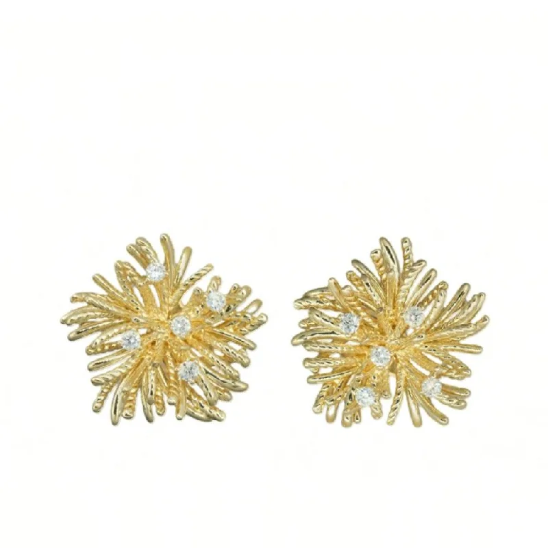 18K Yellow Gold Sea Anemone Thistle Diamond Stud Earrings