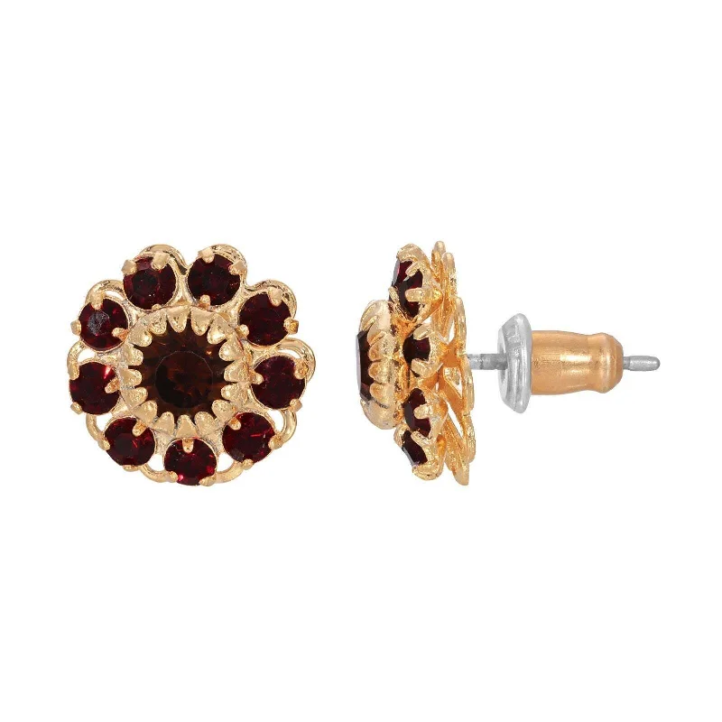 1928 Jewelry Red And Topaz Crystal Cluster Flower Stud Earrings