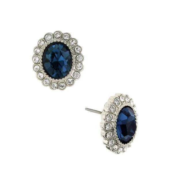 1928 Jewelry Blue Oval Button Stud Earrings