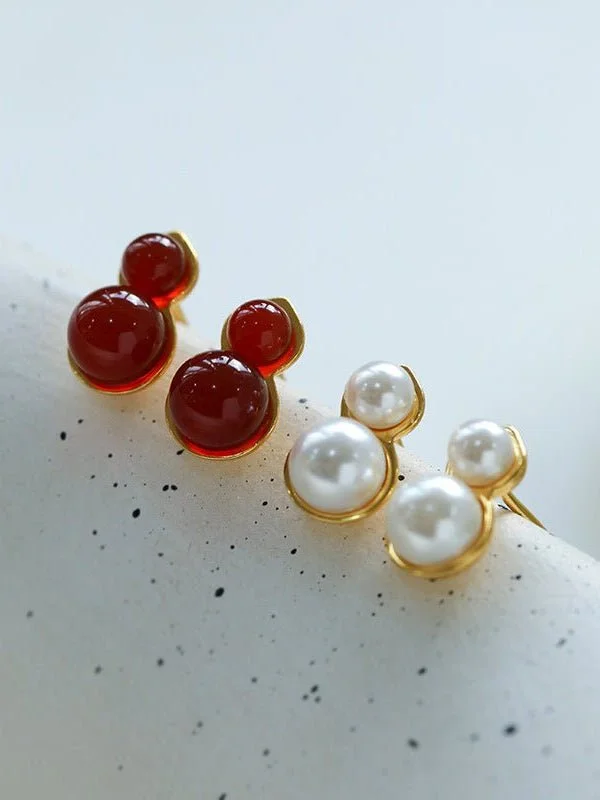 925 Silver Mini Gourd Pearl Stud Earrings